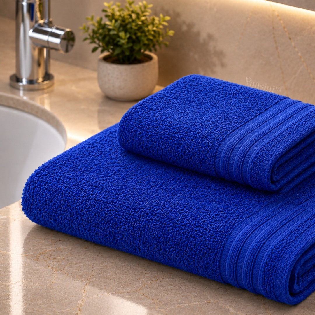 Terry Cotton Ultrasoft & Durable Solid Royal Blue 400 GSM Bath & Hand Towel Combo