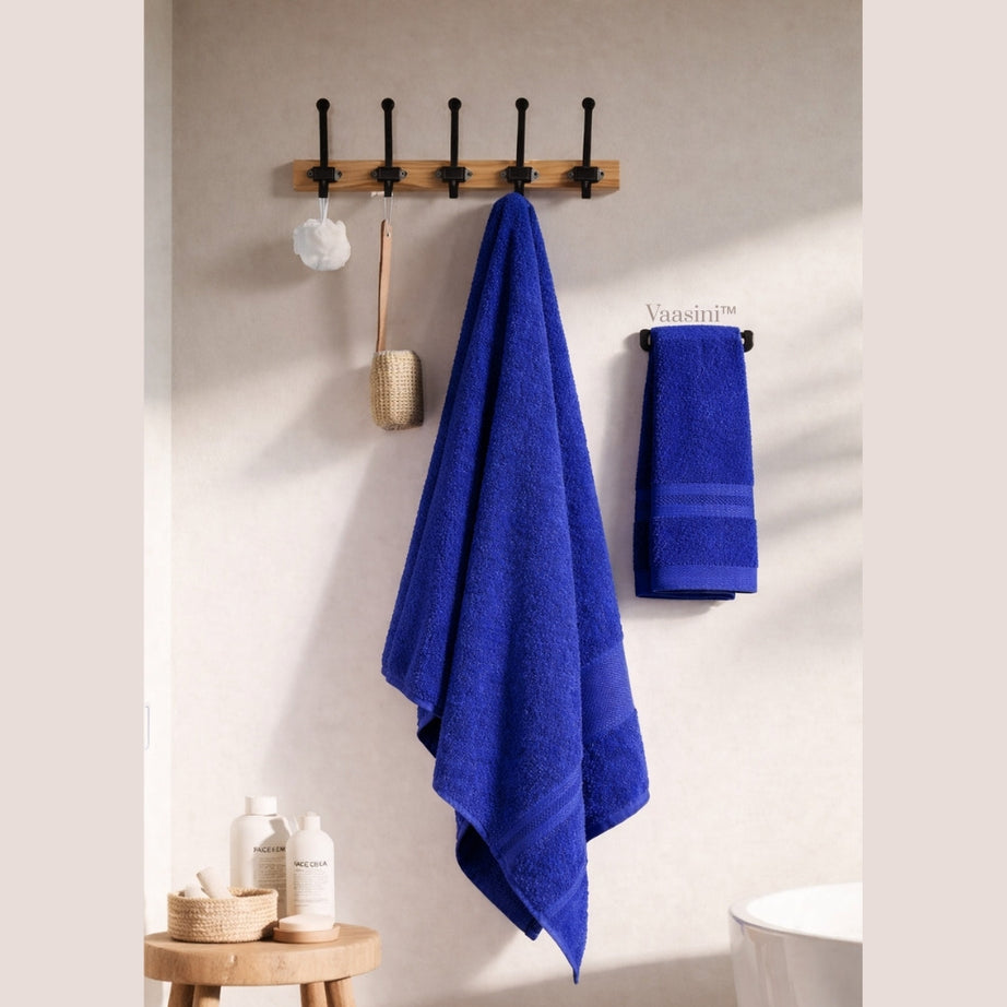 Terry Cotton Ultrasoft & Durable Solid Royal Blue 400 GSM Bath & Hand Towel Combo