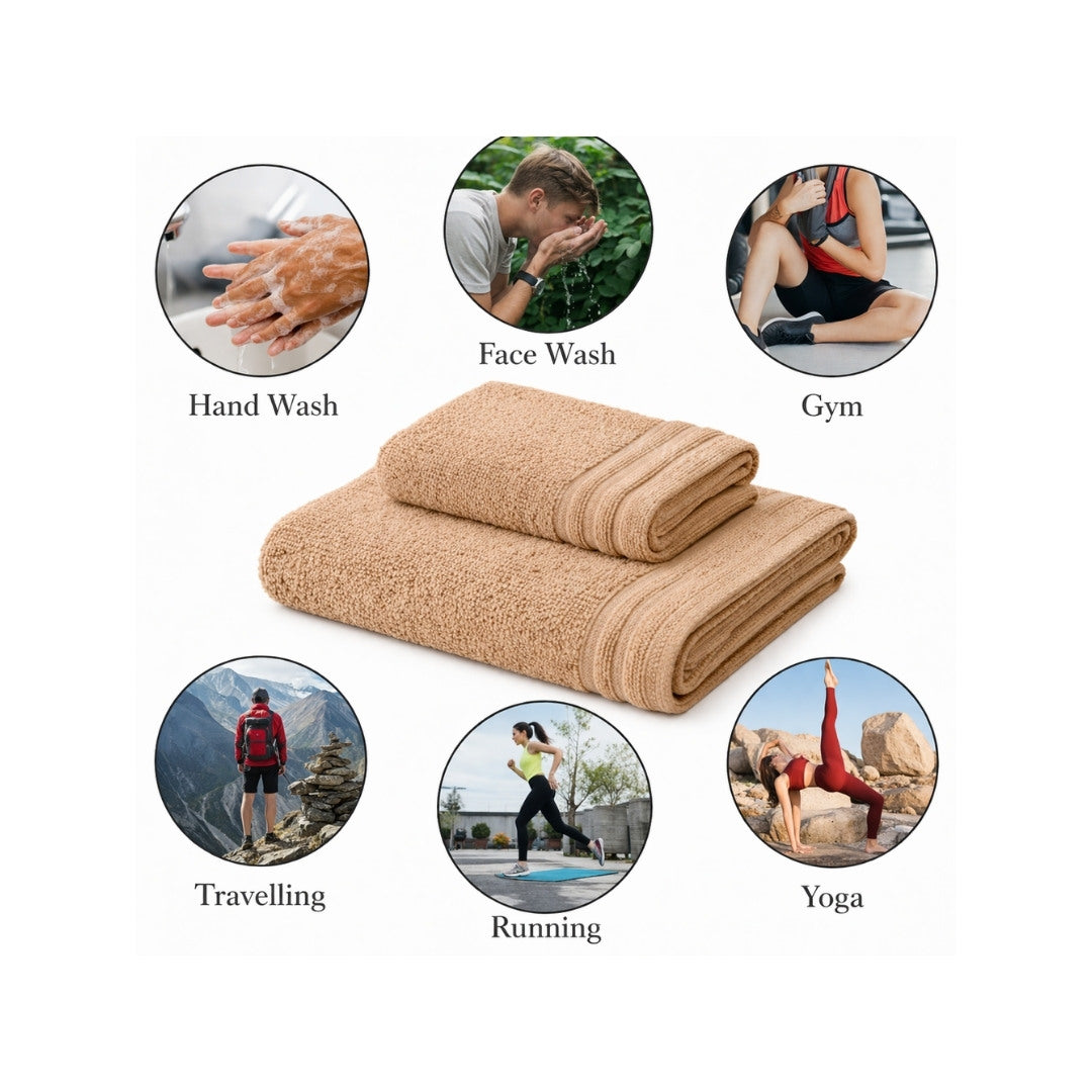 Terry Cotton Ultrasoft & Durable Solid Sand Beige 400 GSM Bath & Hand Towel Combo