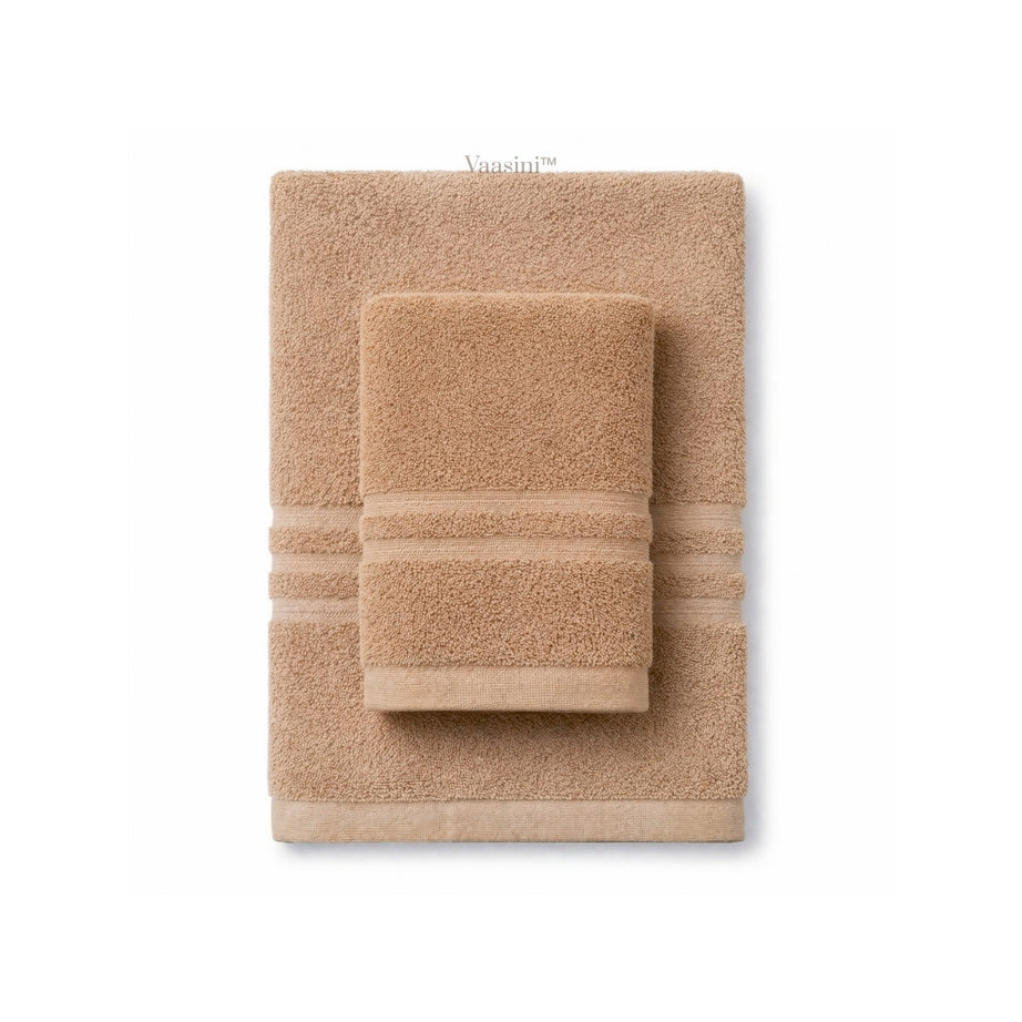 Terry Cotton Ultrasoft & Durable Solid Sand Beige 400 GSM Bath & Hand Towel Combo