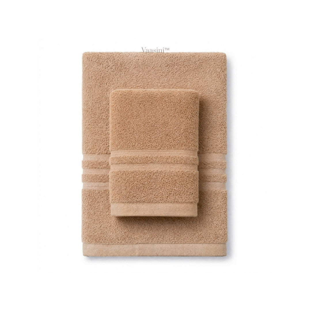 Terry Cotton Ultrasoft & Durable Solid Sand Beige 400 GSM Bath & Hand Towel Combo