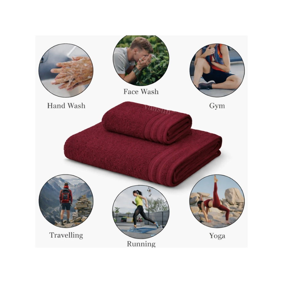 Terry Cotton Ultrasoft & Durable Solid Burgundy Wine 400 GSM Bath & Hand Towel Combo