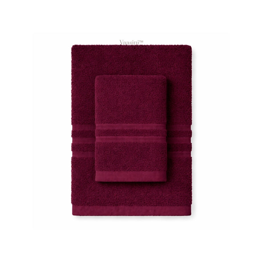 Terry Cotton Ultrasoft & Durable Solid Burgundy Wine 400 GSM Bath & Hand Towel Combo