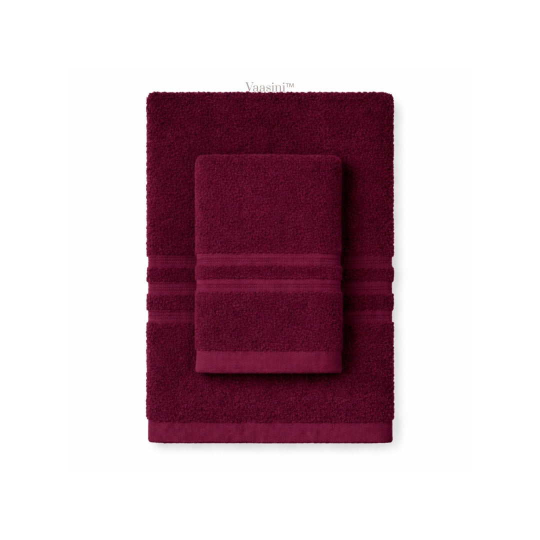 Terry Cotton Ultrasoft & Durable Solid Burgundy Wine 400 GSM Bath & Hand Towel Combo