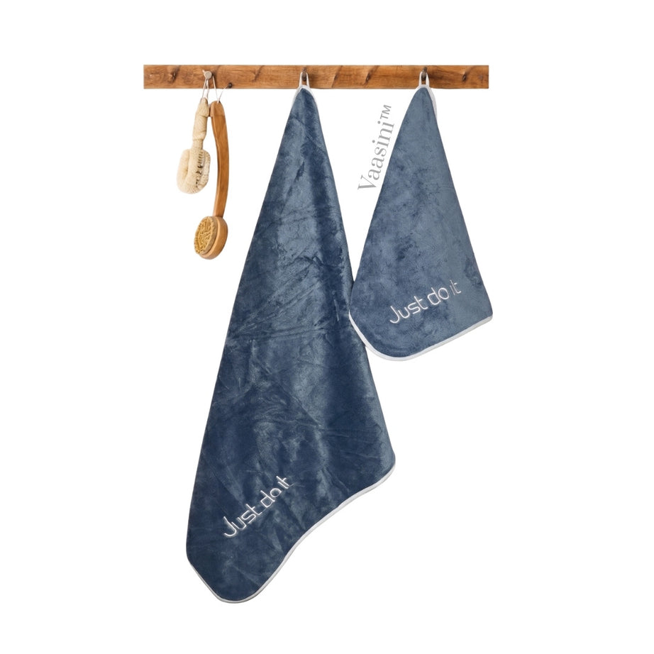 Microfiber Ultra Soft Quick Dry Bath & Hand Towel Combo Set – Denim Blue