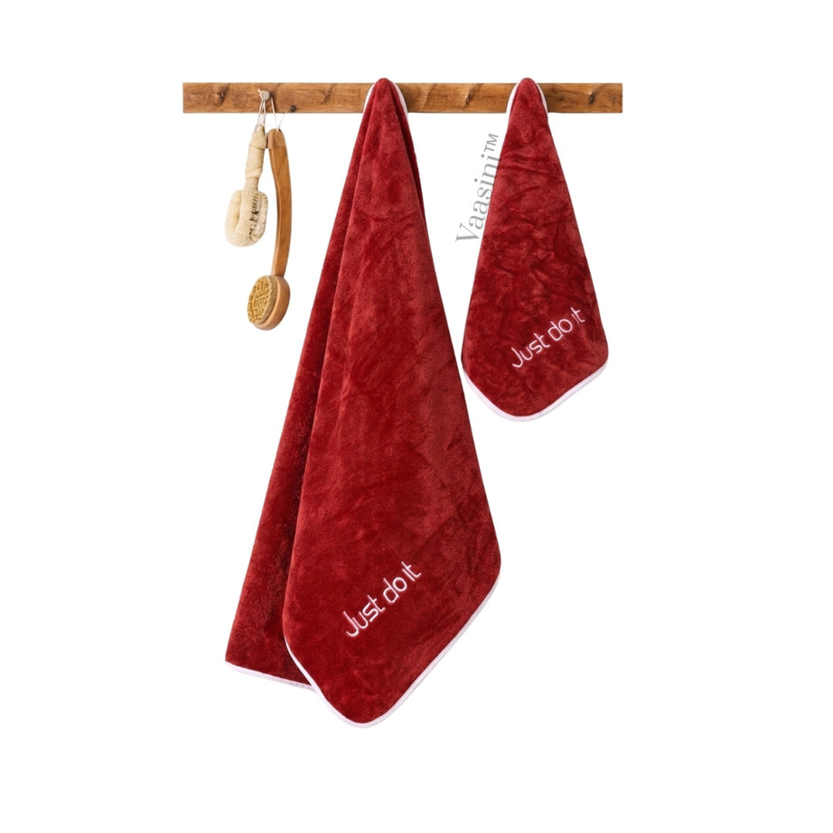 Ultra Soft Lightweight Microfiber Quick Dry Bath & Hand Towel Combo Set – Crimson Red