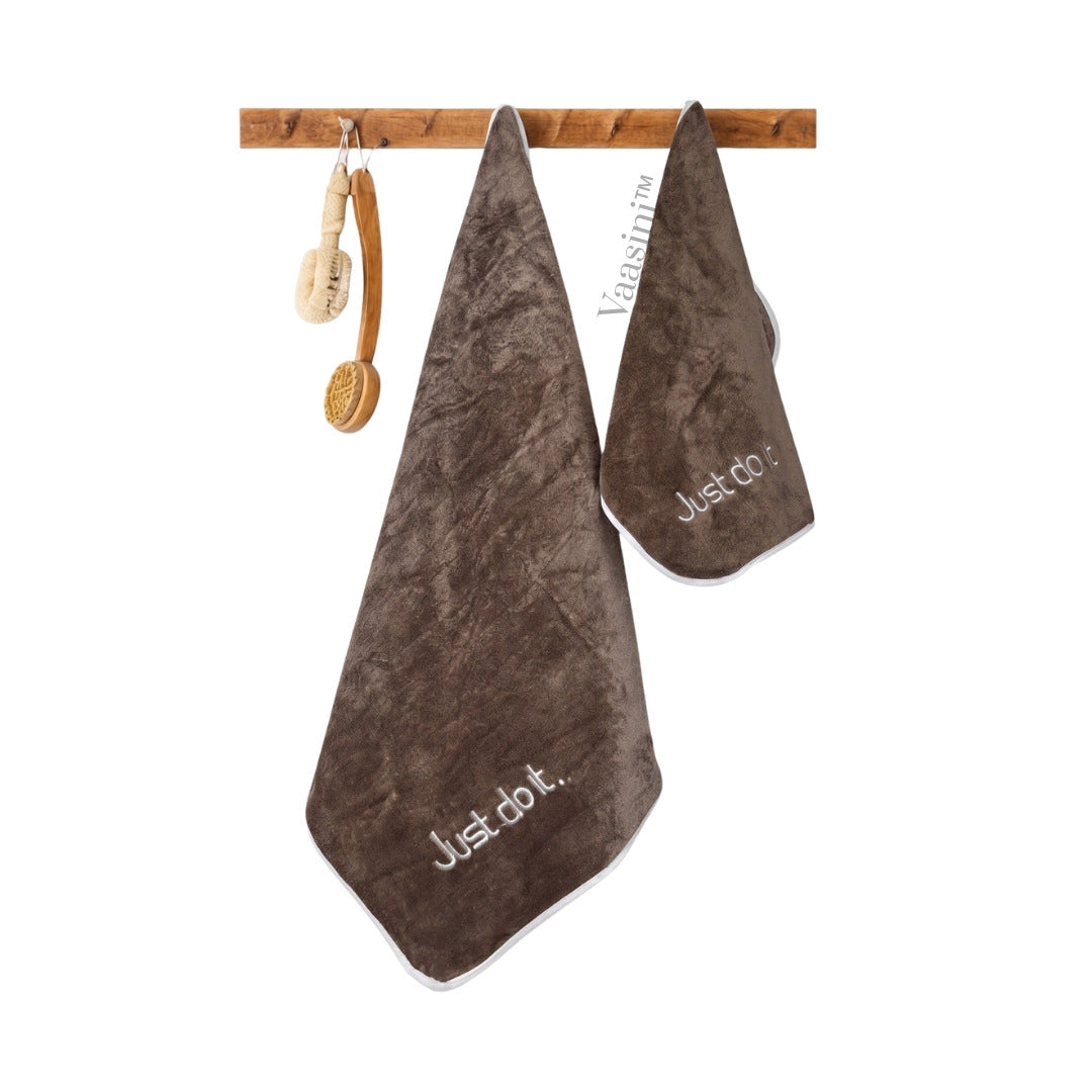 Ultra Soft Lightweight Microfiber Quick Dry Bath & Hand Towel Combo Set – Taupe Brown