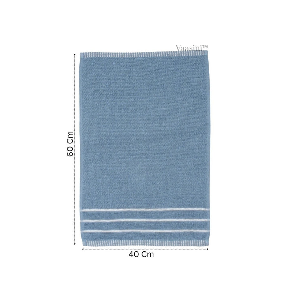 Terry Cotton Ultra Soft 400 GSM Solid Sky Blue Hand Towel with Striped Border