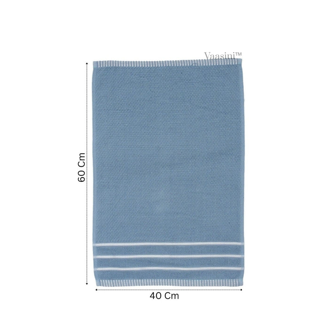 Terry Cotton Ultra Soft 400 GSM Solid Sky Blue Hand Towel with Striped Border