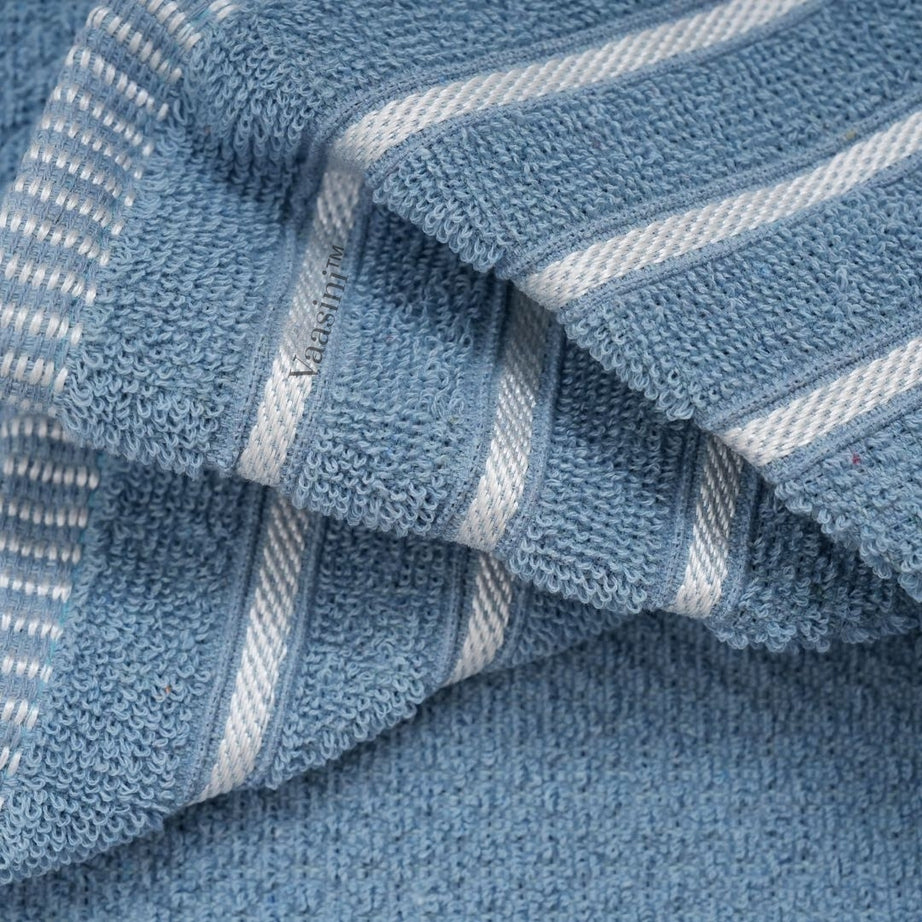 Terry Cotton Ultra Soft 400 GSM Solid Sky Blue Hand Towel with Striped Border