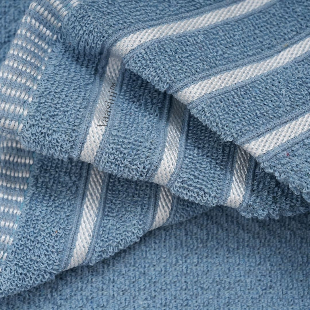 Terry Cotton Ultra Soft 400 GSM Solid Sky Blue Hand Towel with Striped Border