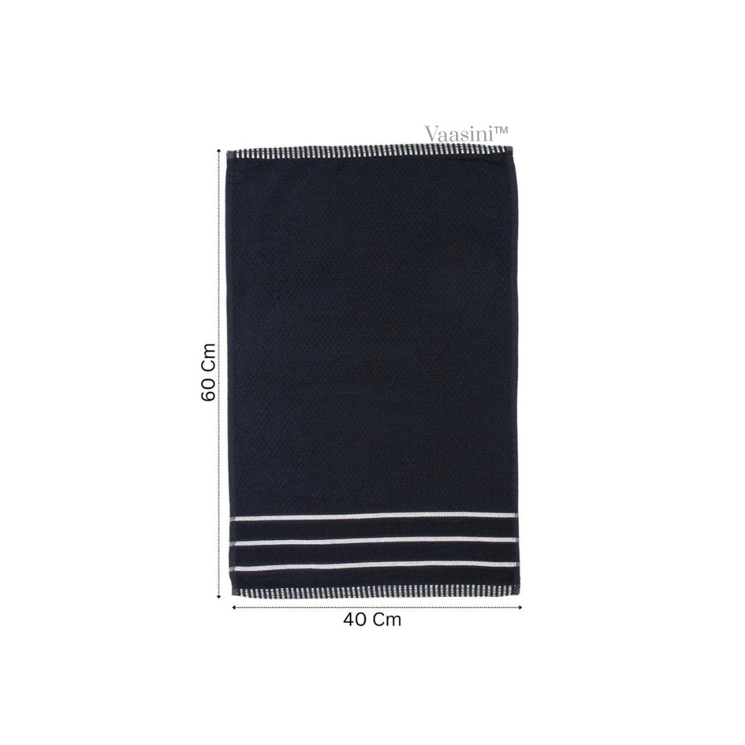 Terry Cotton Ultra Soft 400 GSM Solid Navy Blue Hand Towel with Striped Border