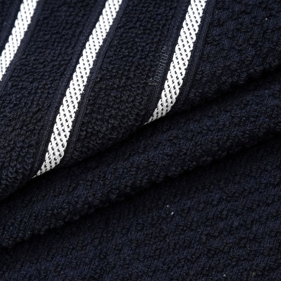 Terry Cotton Ultra Soft 400 GSM Solid Navy Blue Hand Towel with Striped Border