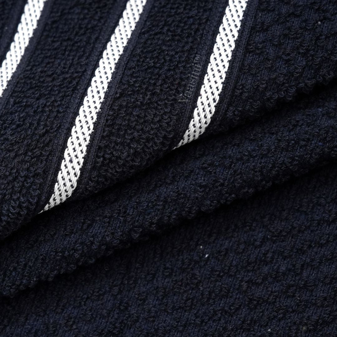 Terry Cotton Ultra Soft 400 GSM Solid Navy Blue Hand Towel with Striped Border