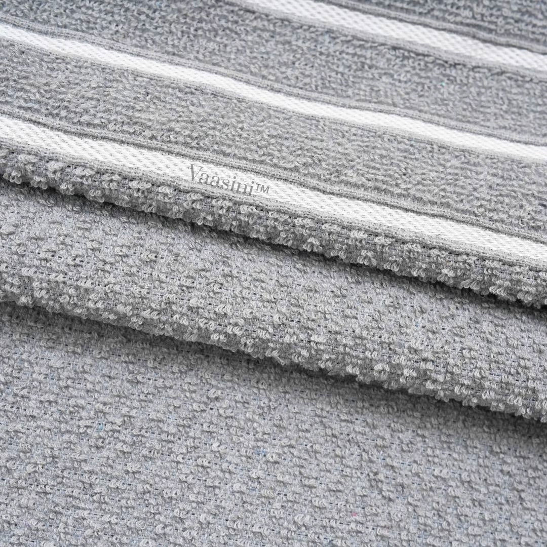 Terry Cotton Ultra Soft 400 GSM Solid Light Grey Hand Towel with Striped Border