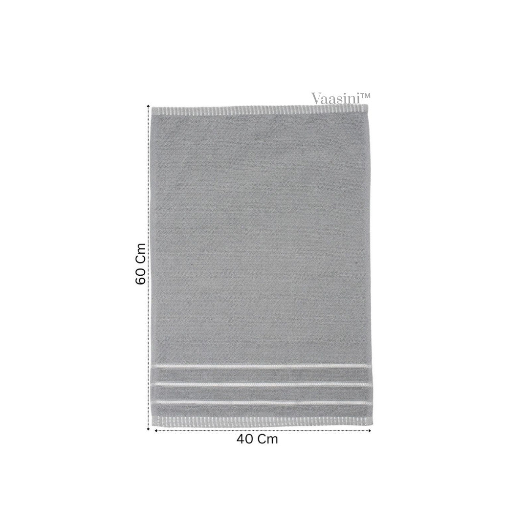 Terry Cotton Ultra Soft 400 GSM Solid Light Grey Hand Towel with Striped Border