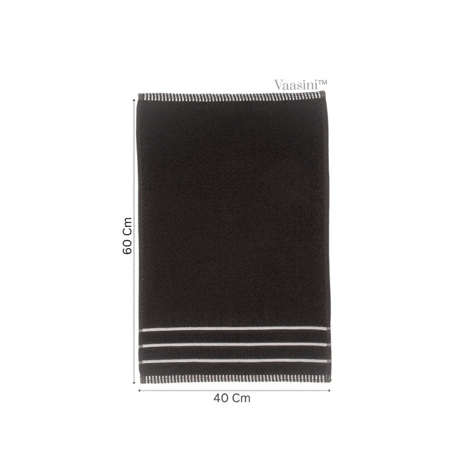 Terry Cotton Ultra Soft 400 GSM Solid Black Hand Towel with Striped Border