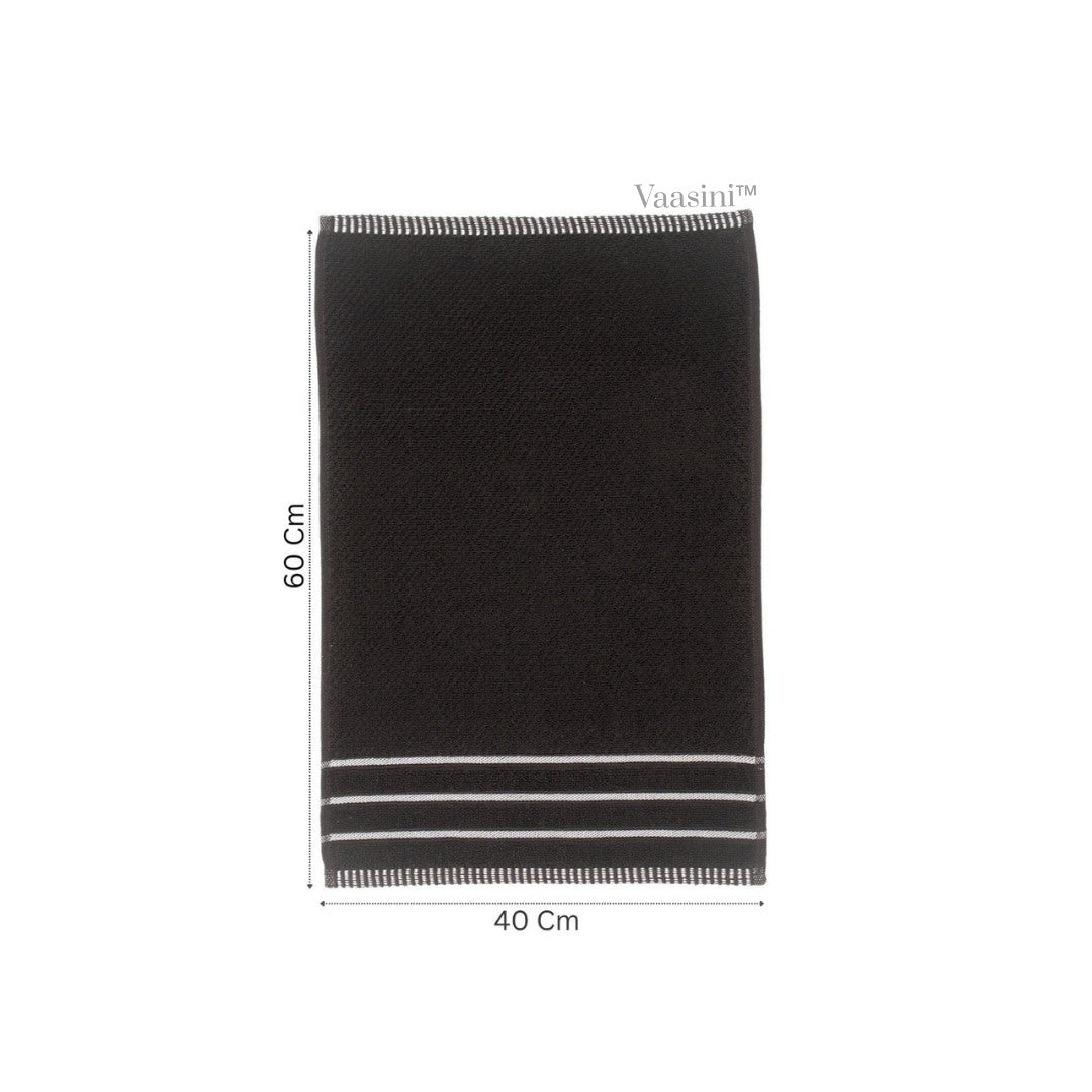 Terry Cotton Ultra Soft 400 GSM Solid Black Hand Towel with Striped Border