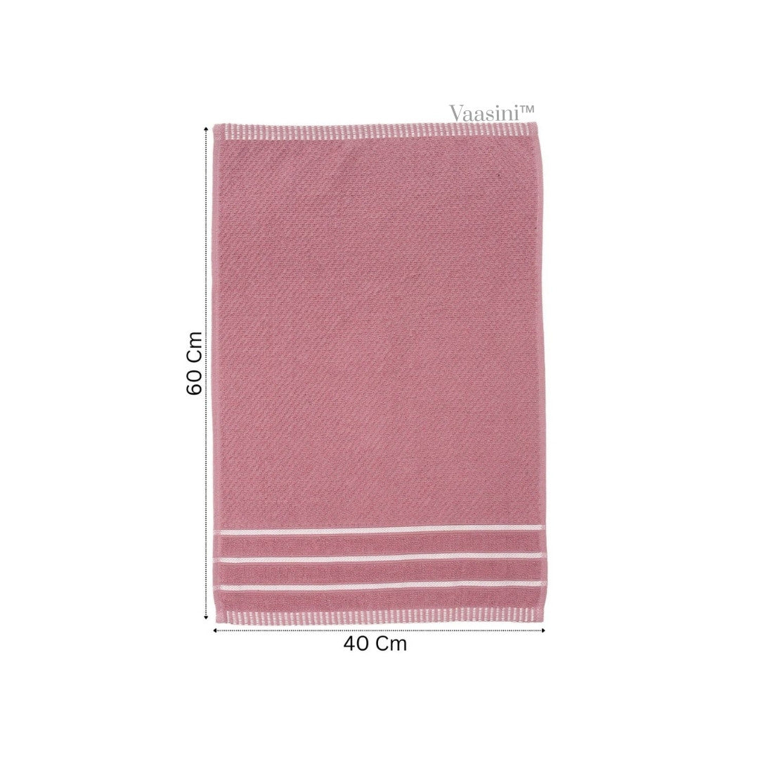 Terry Cotton Ultra Soft 400 GSM Solid Dusty Pink Hand Towel with Striped Border