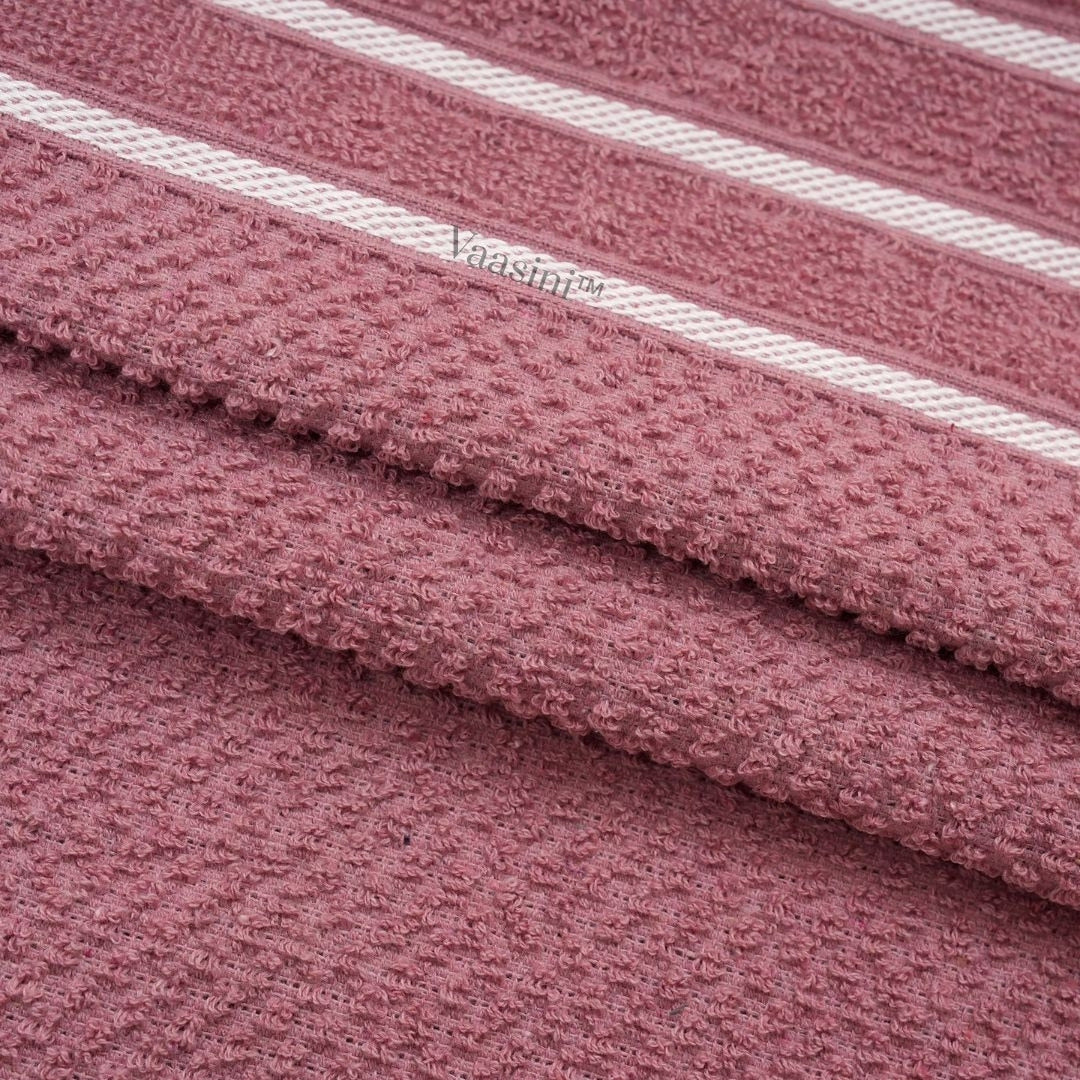 Terry Cotton Ultra Soft 400 GSM Solid Dusty Pink Hand Towel with Striped Border