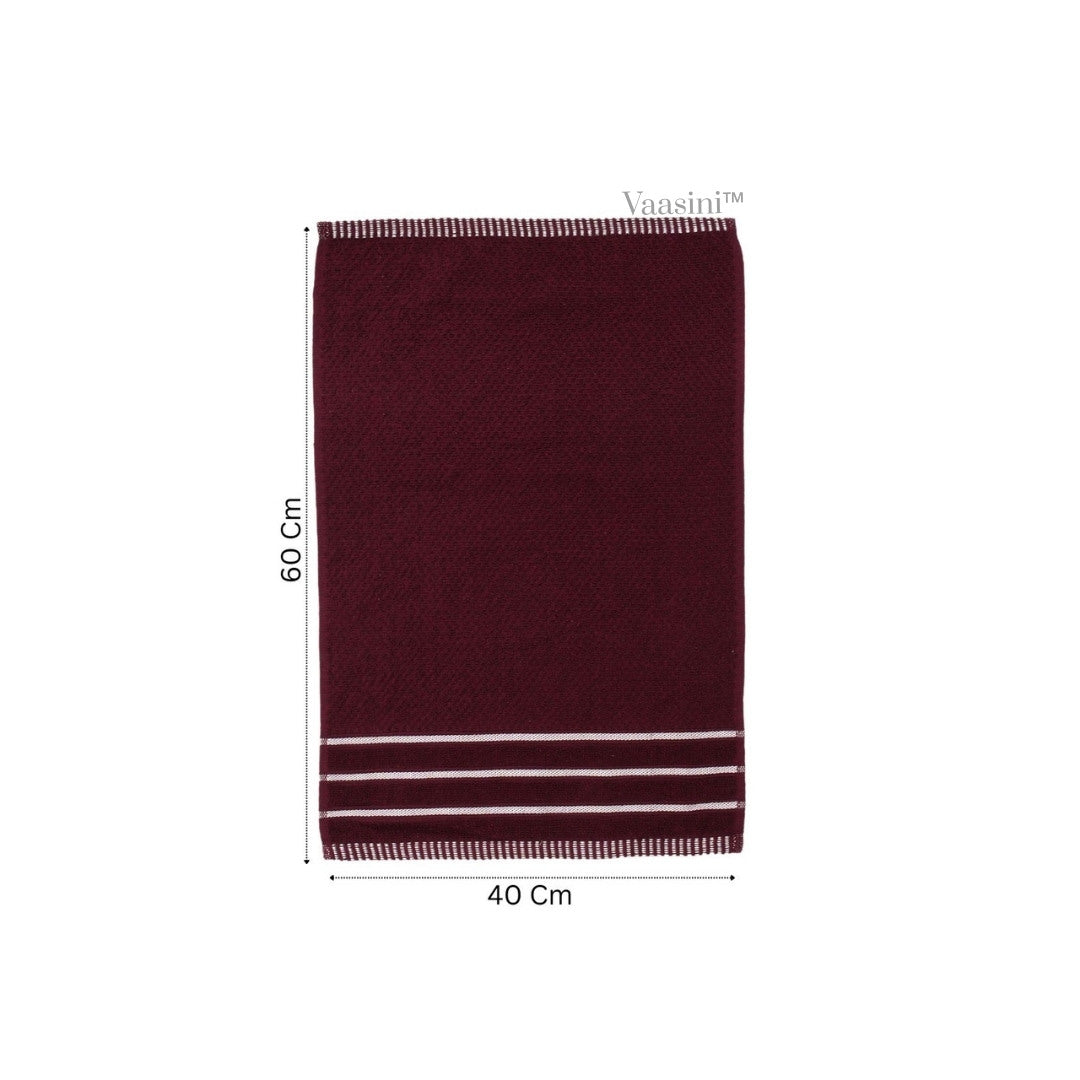 Terry Cotton Ultra Soft 400 GSM Solid Burgundy Hand Towel with Striped Border