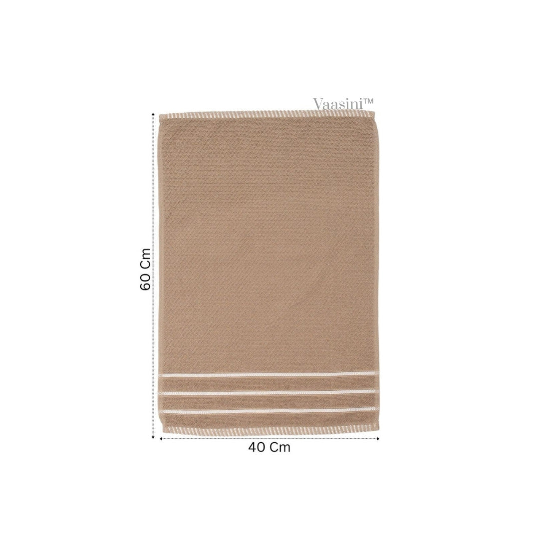 Terry Cotton Ultra Soft 400 GSM Solid Beige Hand Towel with Striped Border