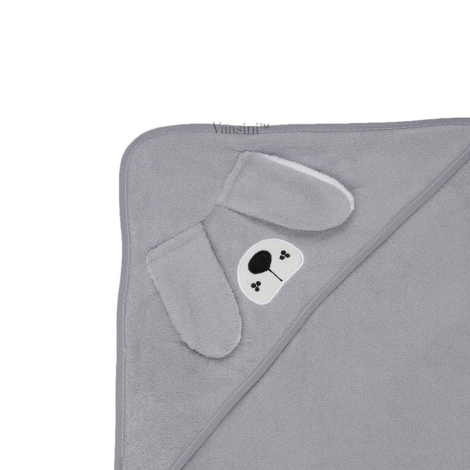 Vaasini Cartoon Face Embroidery Hooded Baby Bath Towel Soft Absorbent Quick Dry Grey