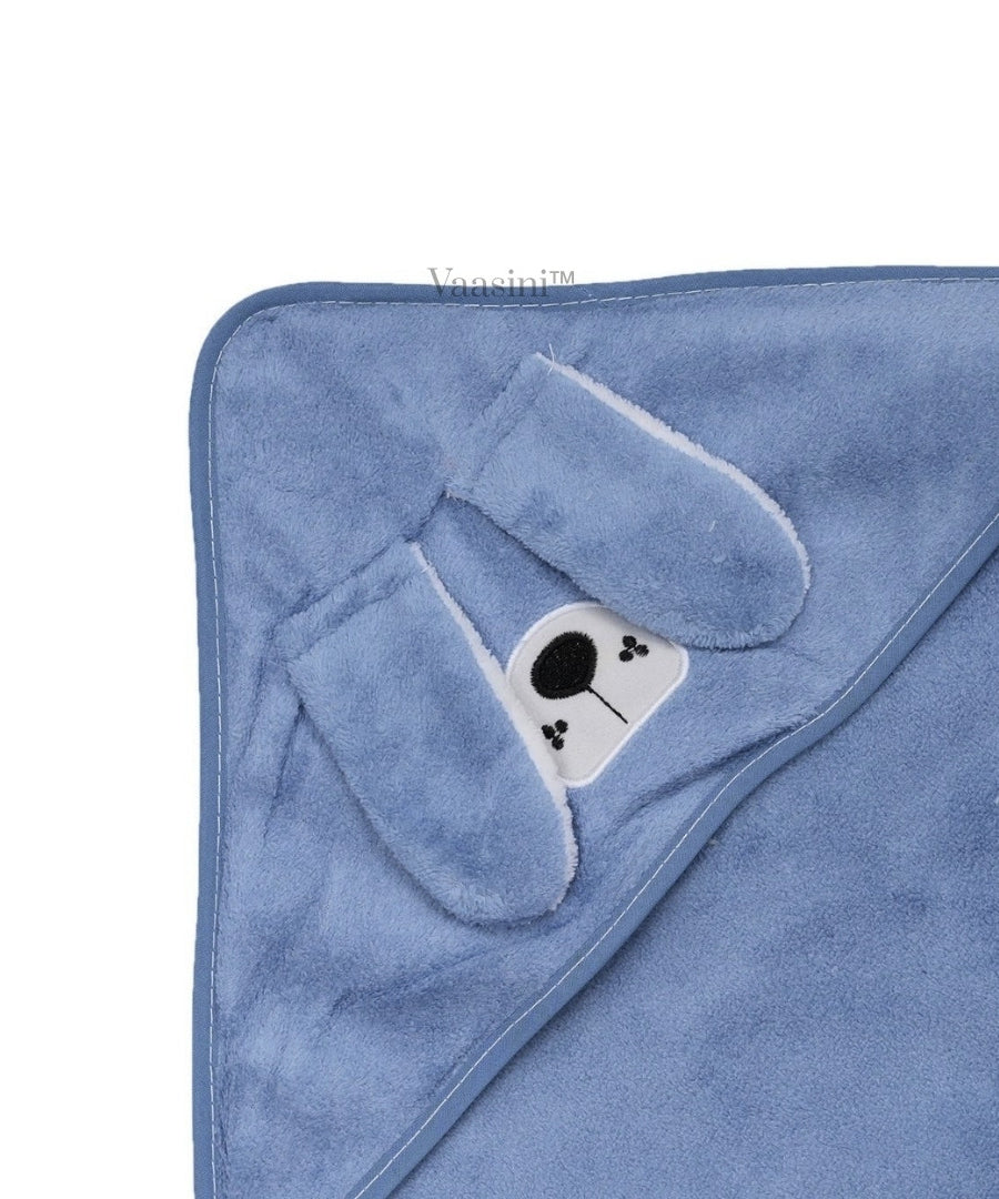 Vaasini Cartoon Face Embroidery Hooded Baby Bath Towel Soft Absorbent Quick Dry Powder Blue