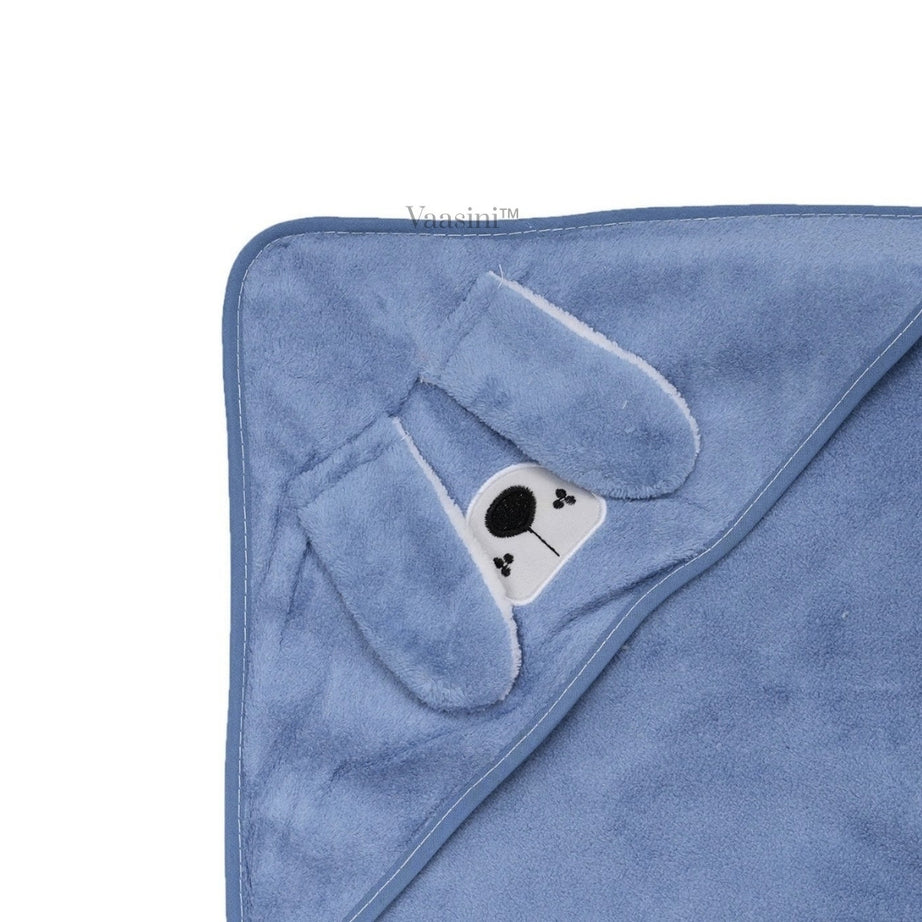 Vaasini Cartoon Face Embroidery Hooded Baby Bath Towel Soft Absorbent Quick Dry Powder Blue