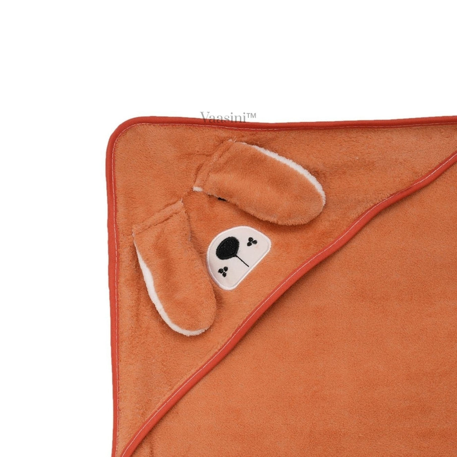 Vaasini Cartoon Face Embroidery Hooded Baby Bath Towel Soft Absorbent Quick Dry Peach Orange