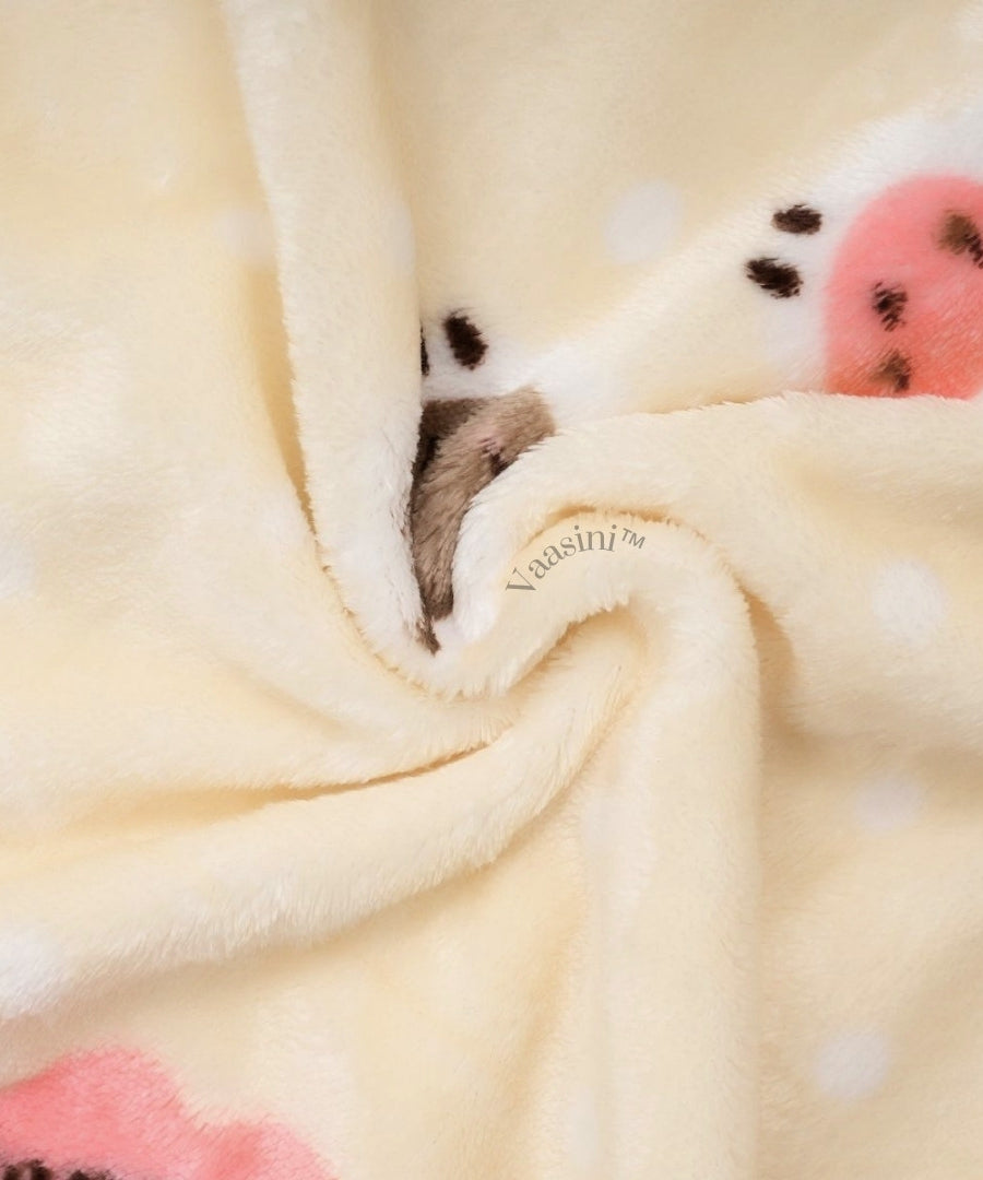 Vaasini Teddy Bear & Happy Print Hooded Baby Bath Towel Soft Plush Quick Dry Cream