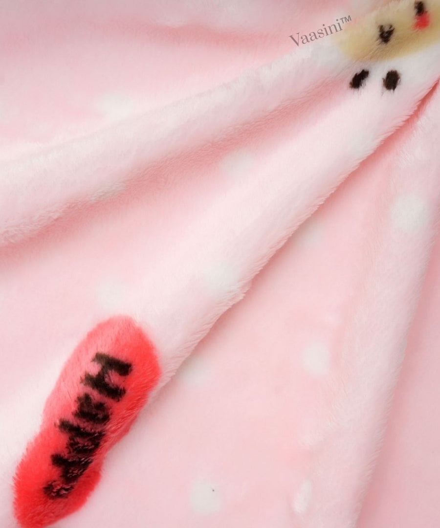 Vaasini Happy Bear Print Hooded Baby Bath Towel Soft Plush Quick Dry Baby Pink