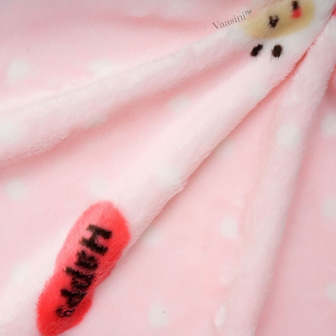 Vaasini Happy Bear Print Hooded Baby Bath Towel Soft Plush Quick Dry Baby Pink