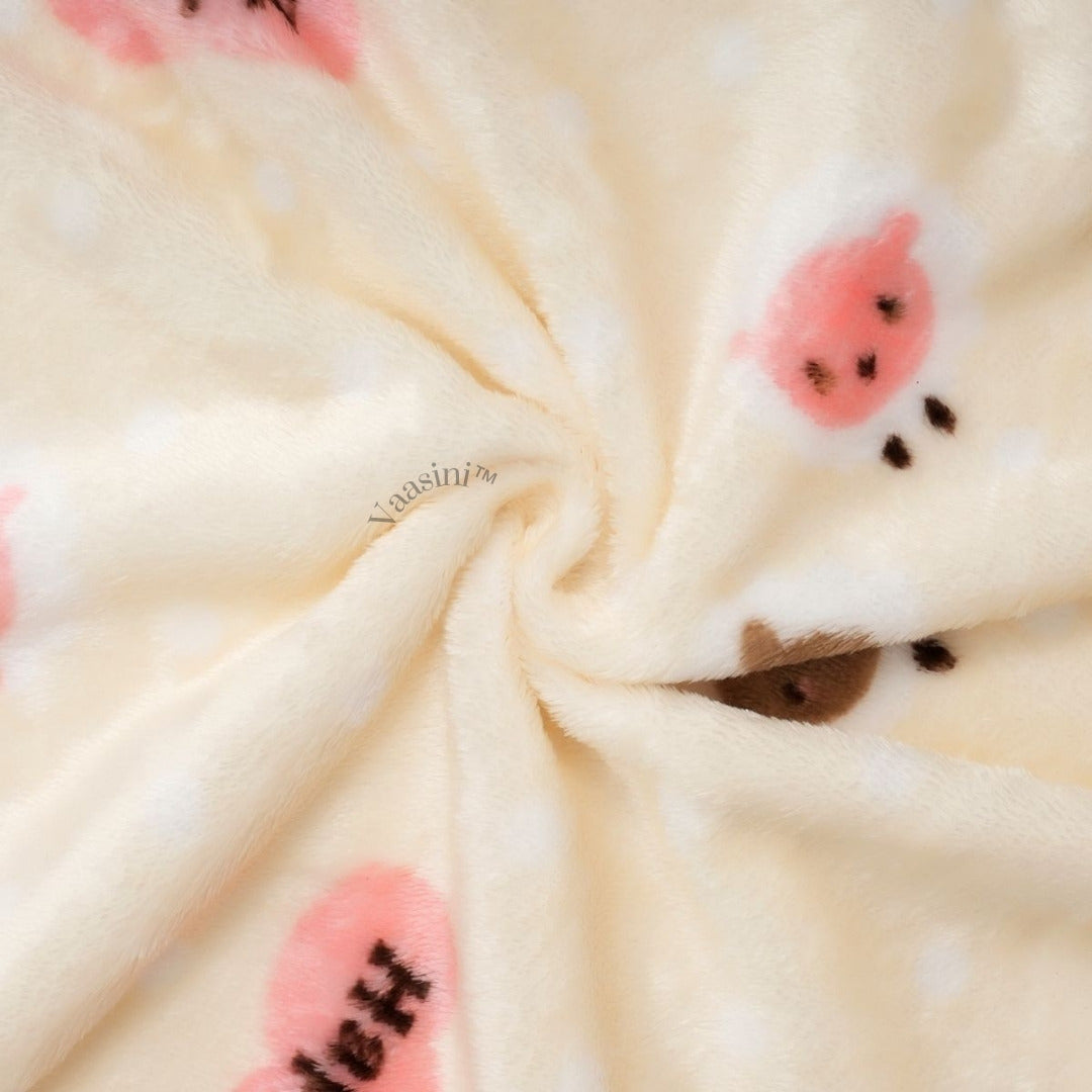 Vaasini Teddy Bear & Happy Print Hooded Baby Bath Towel Soft Plush Quick Dry Ivory