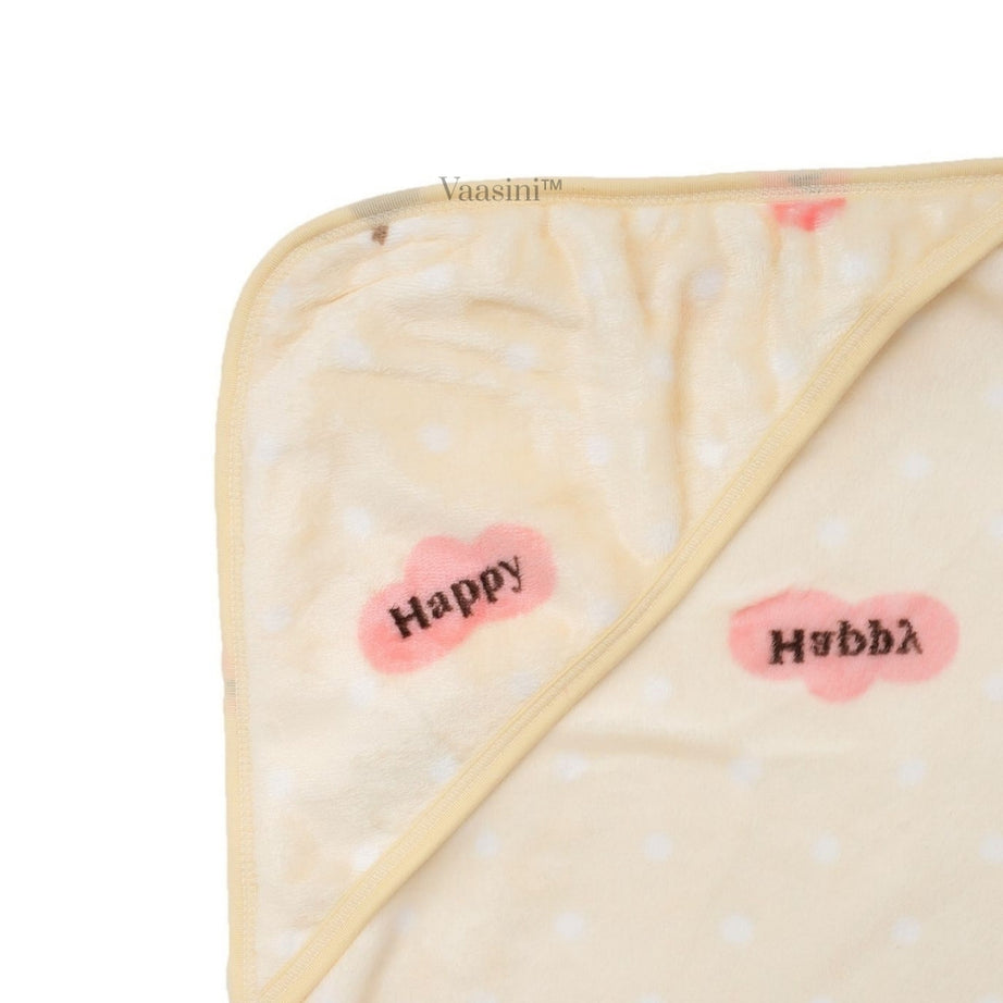 Vaasini Teddy Bear & Happy Print Hooded Baby Bath Towel Soft Plush Quick Dry Ivory