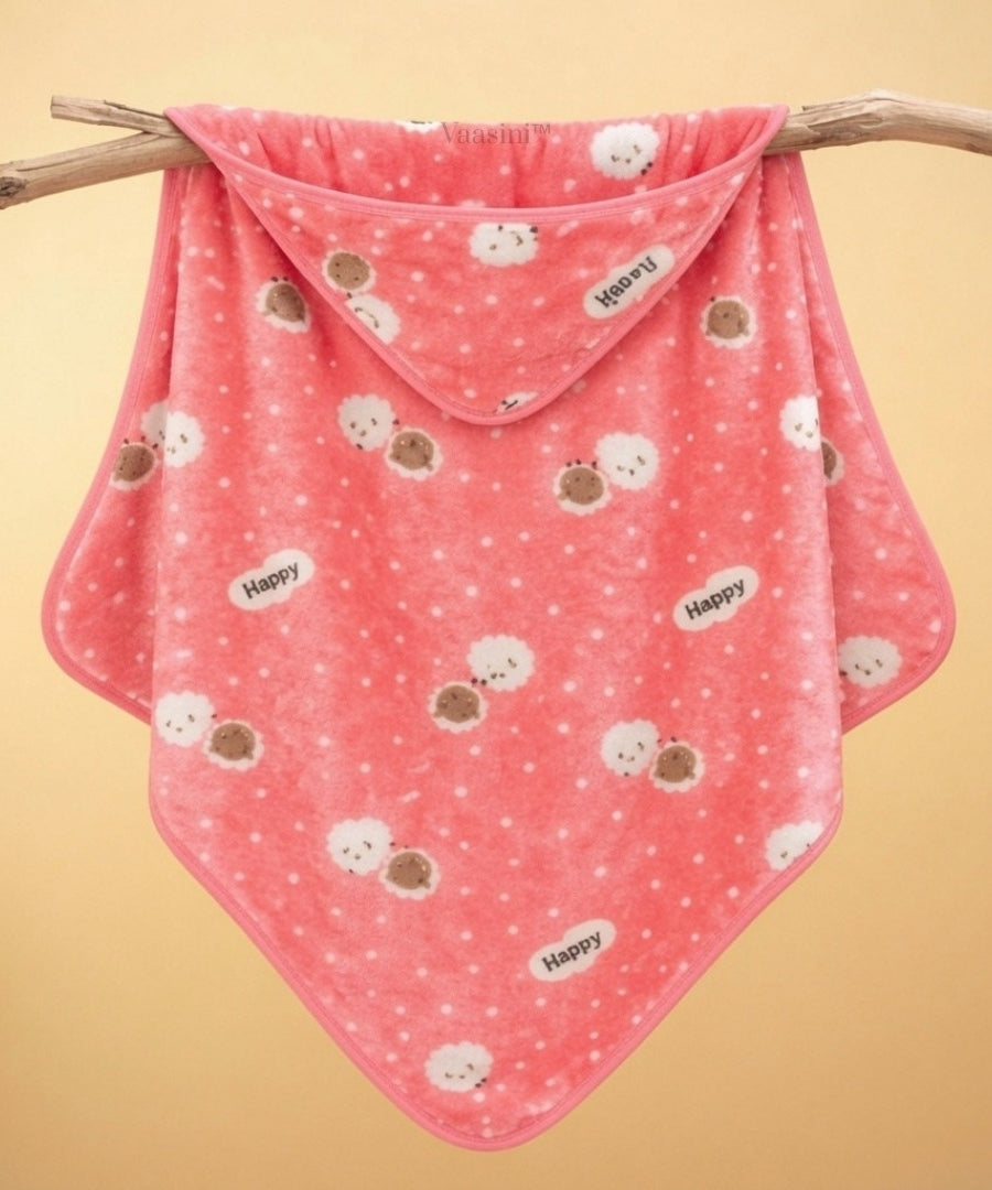Vaasini Teddy Bear Polka Dot Print Hooded Baby Bath Towel Soft Plush Quick Dry Pink
