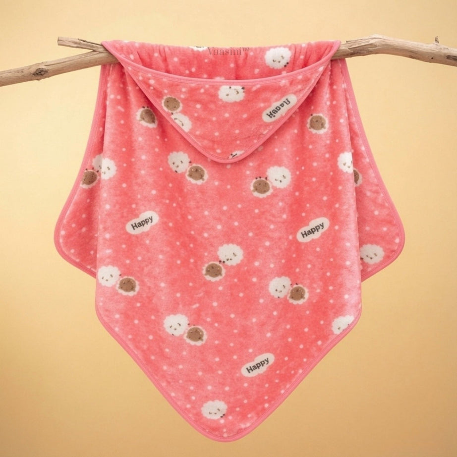 Vaasini Teddy Bear Polka Dot Print Hooded Baby Bath Towel Soft Plush Quick Dry Pink
