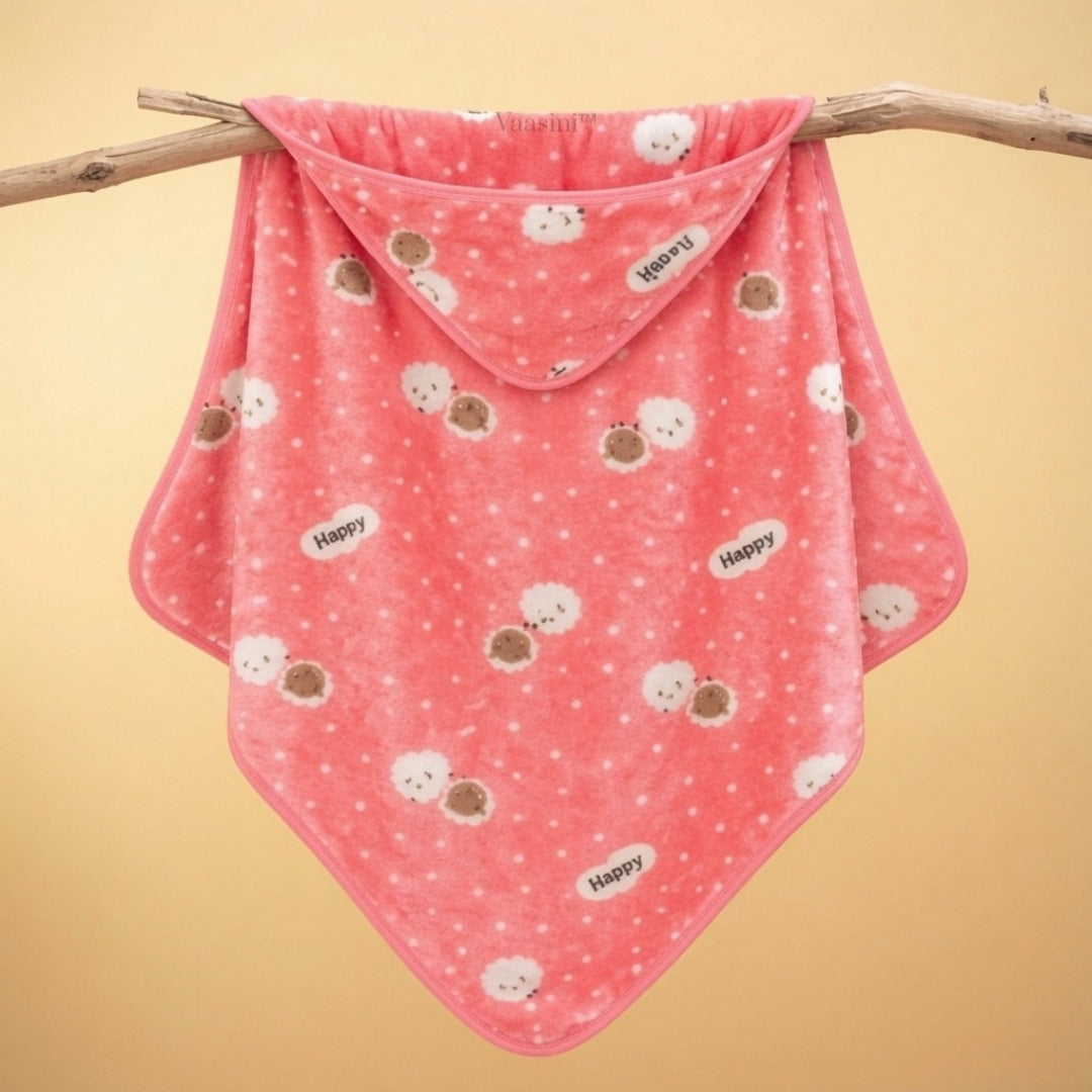Vaasini Teddy Bear Polka Dot Print Hooded Baby Bath Towel Soft Plush Quick Dry Pink