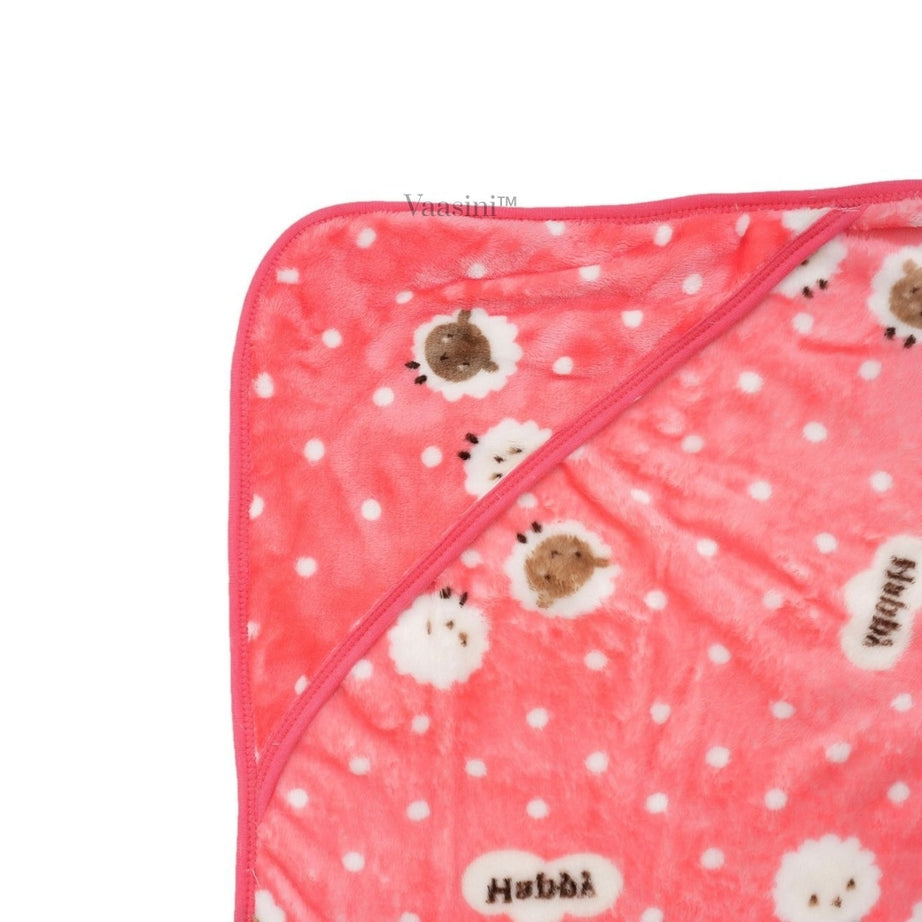 Vaasini Teddy Bear Polka Dot Print Hooded Baby Bath Towel Soft Plush Quick Dry Pink